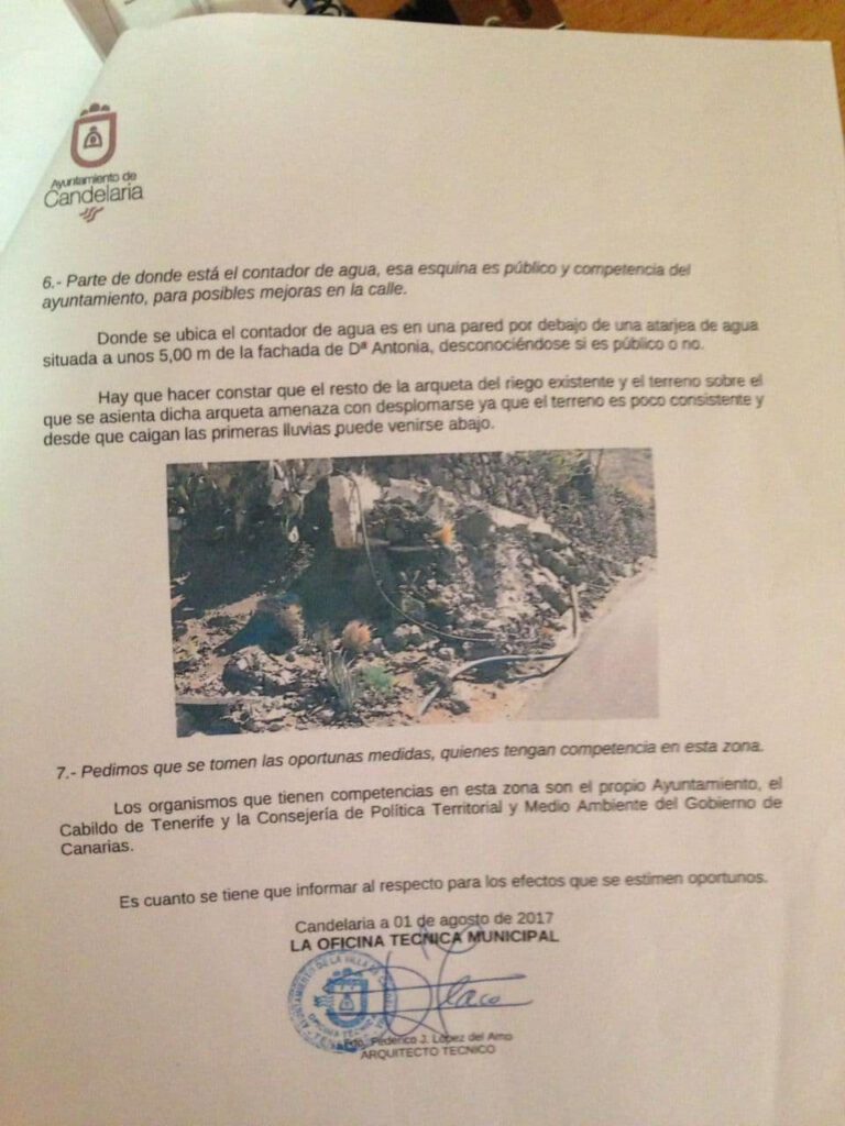 Imagen del informe de la Oficina Técnica de 2017 en el que confirma los riesgos.